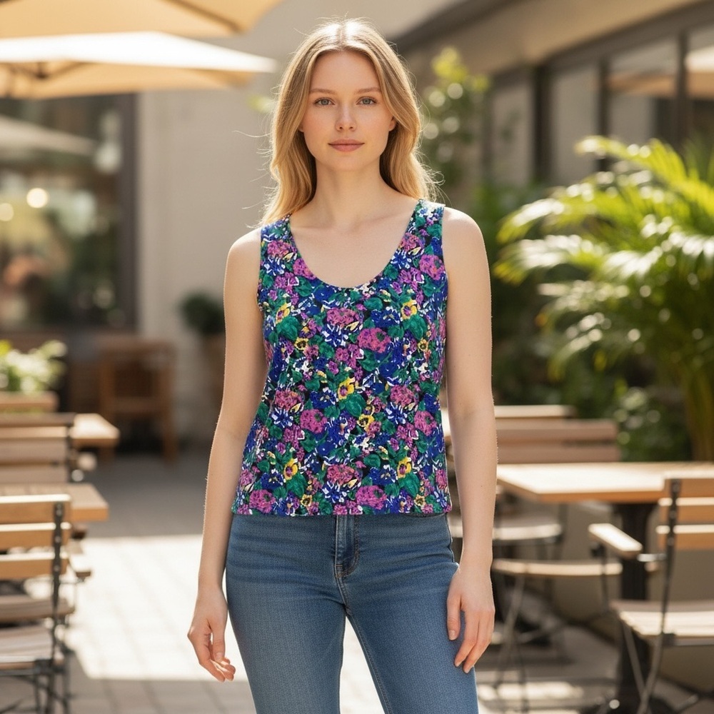 Vintage YES Clothing Purple and Green Floral Tank Top